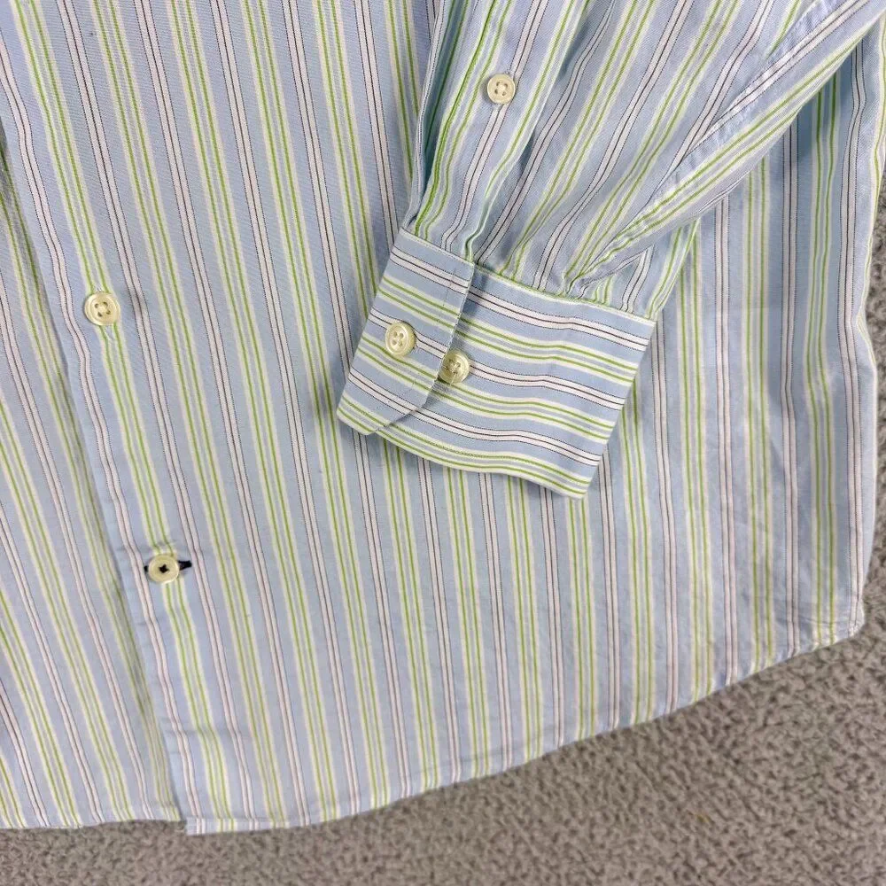 Banana Republic Shirt Mens 15 15.5 Blue White Stripe Shirt Business Casual Prepp